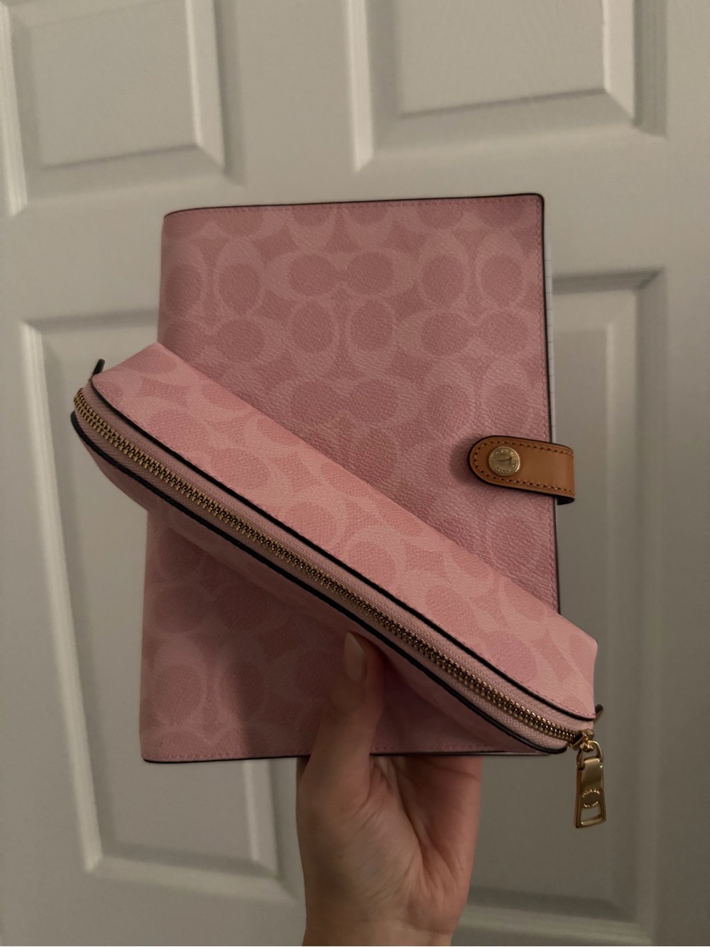 Coach Powder Pink Signature Canvas Zip Pouch and Notebook Cover Set